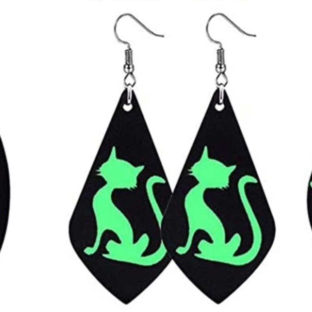 4/$15 HALLOWEEN cats tear drop faux leather earrings
